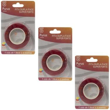 Imagem de Kit Fita Dupla Face Super Forte 1,8 cm x 2 Metros 3 Unidades - Purus