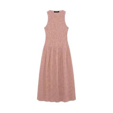 Imagem de Vestido Midi Xadrez Feminino De Verão, Sem Mangas, Decote Redondo, Est