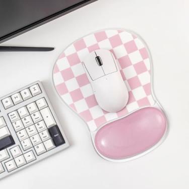 Imagem de Mouse pad xadrez rosa com suporte de pulso em gel - acessórios de escritório fofos suporte ergonômico de pulso para laptop/alívio da dor/escritório ou jogos