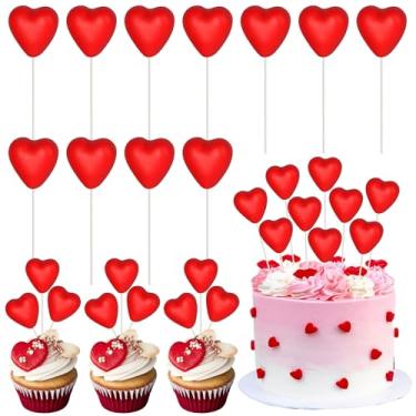 Imagem de Rsstarxi Pacote com 18 topos de cupcake feliz dia dos namorados vermelho doce coração bolas de balão palhetas de cupcake para aniversário de casamento, aniversário, dia dos namorados, decoração de