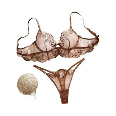 Imagem de Conjunto De Camisola De Renda Preta Para Mulheres Com Detalhes Florais