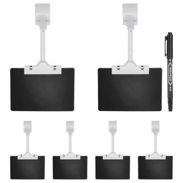 Imagem de PATIKIL Clipes de suporte de placa, 6 peças, suporte de sinal, clipe duplo, etiqueta de preço ajustável com cartões de plástico preto A6 e marcador apagável para exposição de supermercado, escritório