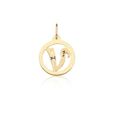 Imagem de Pingente Medalha Letra V Ouro 10k Puro - MAEHLER Arte Em Joias, Dourad