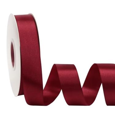 Imagem de Simplegoal Fita de cetim borgonha dupla face 2,5 cm x 50 metros fitas de poliéster bordô para embrulho de presente fita de tecido para artesanato, buquê de flores, artes de costura, decoração de festa