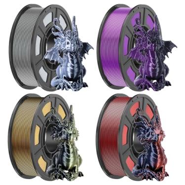 Imagem de Amoybaby Pacote de filamentos PLA de seda de duas cores | Pacote com 4 (250 g/carretel, 1 kg total), ouro preto, preto, vermelho, preto e roxo e preto branco, filamento de impressora 3D brilhante de