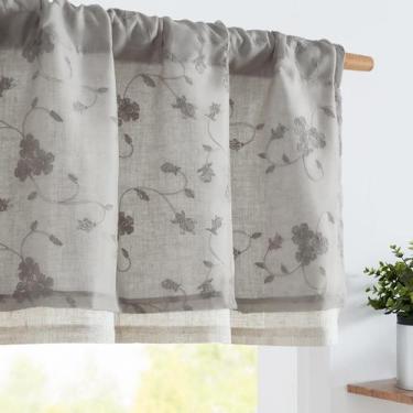 Imagem de Cortina jinchan Cinza Transparente Floral Bordada 127x46 cm