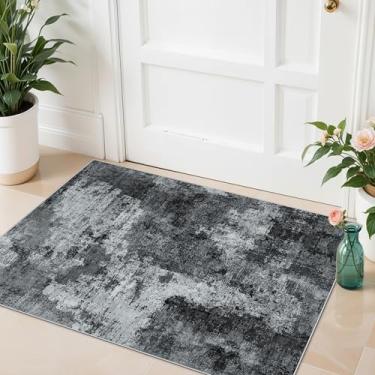 Imagem de Tapete de área abstrata lavável 2x3: tapetes modernos de pilha baixa para sala de estar, resistente à água, tapete dobrável para quarto, sala de jantar, suporte de borracha antiderrapante, tapete