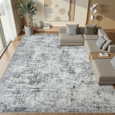 Imagem de Tapetes de área de 25 x 30 cm para sala de estar: tapete lavável grande neutro abstrato macio, antiderrapante, resistente a manchas, tapete interno para quarto, sala de jantar, berçário, escritório