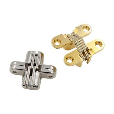 Imagem de Dobradiças 2 peças 12 x 43 mm Dobradiças invisíveis dobradiça cruzada fechada silenciosa oculta armário porta armário porta caixas de madeira para móveis dobráveis (cor: ouro)