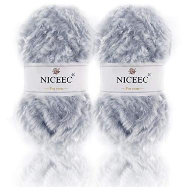 Imagem de NICEEC 2 novelos fio de pele super macio grosso macio fio de pele sintetica fio de cilios para croche trico - comprimento total 2 32 m (2 35 m, 50 g 2) cinza claro