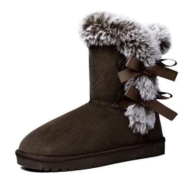 Imagem de WFL Botas de neve femininas clássicas cano médio forro de pele moderna botas de inverno, Café, 35