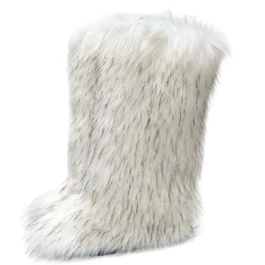 Imagem de Valpeak Botas femininas de pele sintética para o inverno, felpudas, longas e felpudas, botas de cano alto para meninas, Whtie, 9 Wide