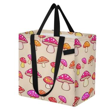 Imagem de SEHANY Sacola de compras reutilizável de cogumelo herb com alças reforçadas, bolsa de compras de lona dobrável à prova d'água de grande capacidade para viagem, cozinha, praia