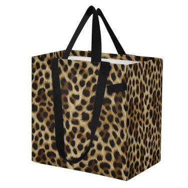 Imagem de SEHANY Sacolas de compras reutilizáveis com estampa de leopardo marrom com alças reforçadas, bolsa de compras de lona dobrável à prova d'água de grande capacidade para viagem, cozinha, praia