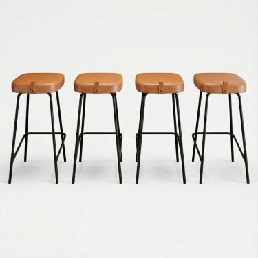 Imagem de Kit 04 Banquetas Altas Cozinha e Área Gourmet Vik Estofada Couríssimo Whisky - Desk Design