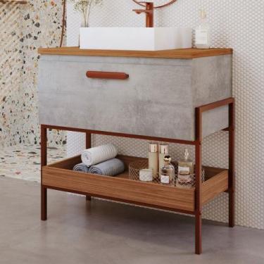 Imagem de Armário de Banheiro Porti 80cm 1 Porta 100% Mdf Cimento/Freijó - Mgm M