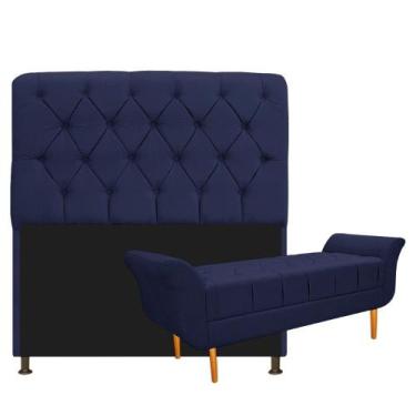 Imagem de Kit Cabeceira Lady e Recamier Ari 160 cm Queen Size Corano Azul Marinh