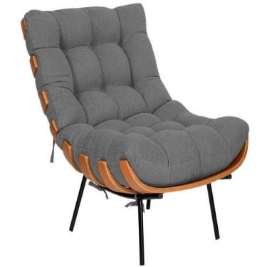 Imagem de Poltrona Decorativa Costela Base Fixa Linho Chumbo - Doce Sonho Móveis