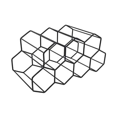 Imagem de Rack de vinho de favo de mel de metal armazenamento de garrafa de vinho rack de vinho de mesa hexagonal 9 garrafas expositor de vinho (cor: E, tamanho (E