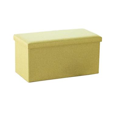 Imagem de SGeneE Banqueta para pés banqueta dobrável para armazenamento otomano banco de sapato banco estofado para os pés tecido de linho molho maquiagem banco com almofada amarela máx. 150 kg 76 x 38 x 38 cm