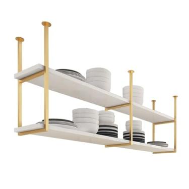 Imagem de Suporte suspenso para plantas - suporte de copo de vinho de teto, rack de exibição de teto suspenso, rack de vinho de madeira maciça de ferro forjado, prateleiras suspensas de bar, prateleiras de sala