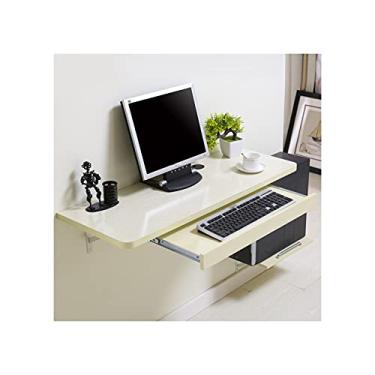 Imagem de Mesa de madeira com folhas caídas na parede, mesa de escrita com bandeja de teclado e suporte de host, mesa de computador, mesa de escritório em casa, estação de trabalho (bordo 100 x 40 cm)