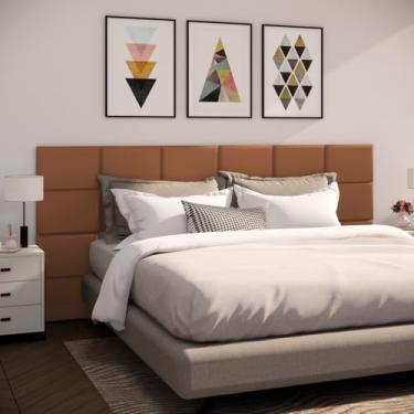 Imagem de Cabeceira de Cama Modulada Estofada Autoadesiva 40x30cm, Painel Decorativo para Quarto Solteiro Casal Queen King(Cobre,16)