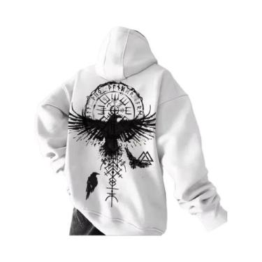 Imagem de Moletom Masculino Com Capuz Estampa Totem Águia Viking Y2K Algodão Sol