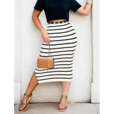Imagem de Saia Tricot Midi Modal Listra-Feminino