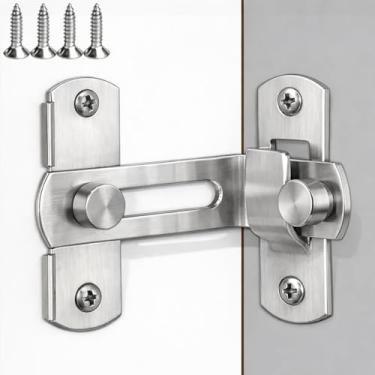 Imagem de Trincos de porta com fecho, trava de segurança para portas francesas deslizantes de madeira de celeiro, ferragens de aço inoxidável SUS304 resistentes-90 graus/médio/prata