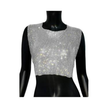 Imagem de Top Cropped Sexy Feminino Com Costas Descobertas, Strass E Lantejoulas