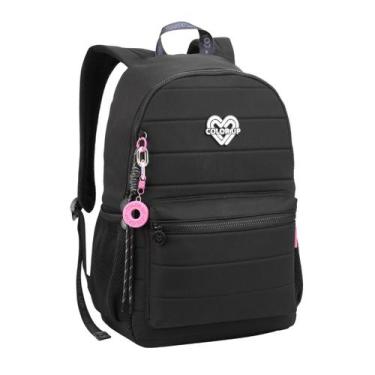 Imagem de Mochila De Costas Color Up Meninas Juvenil Escolar Passeio Cor:Preto -