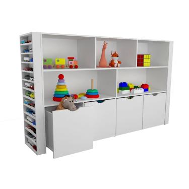 Imagem de Estante Organizadora Infantil Porta Livros E Carrinhos Com Baús Adhara 100% Mdf