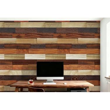 Imagem de ESSMOKO Papel de parede retrô textura de tijolo PVC impermeável papel de parede autoadesivo para quarto, sala de estar, estudo e parede de loja, grão de madeira antiga 44,5 * 1000 cm