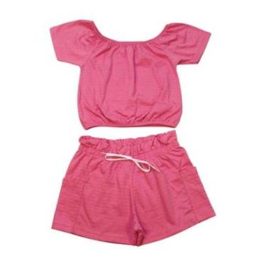Imagem de Conjunto Infantil Blusa e Shorts Poá Liso com Bolso 5265 - Bicho Bagunça-Feminino