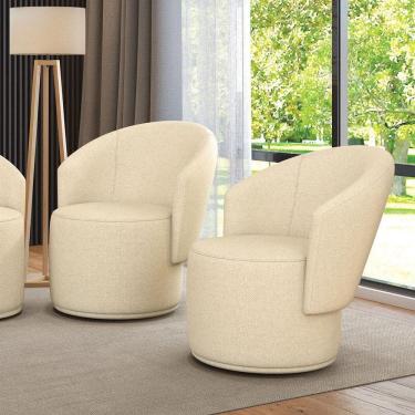 Imagem de Poltrona Decorativa Orgânica Fixa Para Sala Kit 2 Malu Linho M11 - D`rossi Cor Bege