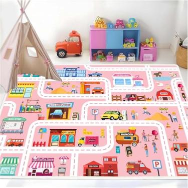 Imagem de Xyrjova Tapete infantil para sala de jogos, carro, tapete de brincar, vida urbana, tapete lavável, mapa da cidade divertido para quarto e meninas