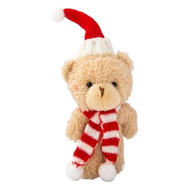 Imagem de Urso de pelúcia de Natal | Decorações de urso branco marrom fofo de desenho animado, 16 cm, decoração de casa, topos de bolo, artigos de festa para aniversário, ano novo, festival