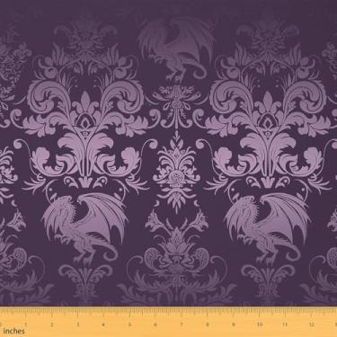 Imagem de Tecido de estofamento de dragão gótico para cadeiras tecido damasco roxo da The Yard 91,4 cm x 160 cm, decoração antiga exótica gótica boho vintage floral tecido de costura para presentes infantis