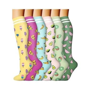 Imagem de Meias De Compressão Florais, Animais E Frutas, 6 Pares Para Homens E M