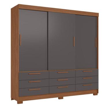 Imagem de Guarda Roupa Casal 3 portas de correr 9 gavetas Morretes Jatobá Grafite - Santos Andirá