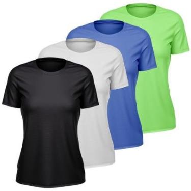 Imagem de Kit 4 Camisetas Feminina Dry Manga Curta Proteção UV Slim Fit Básica Academia Treino Fitness-Feminino