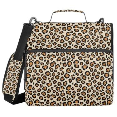 Imagem de SEHANY Fichário de zíper com estampa de leopardo com alça de ombro, capacidade para 500 folhas, vários bolsos, fichário com 3 anéis com zíper de 3 cm