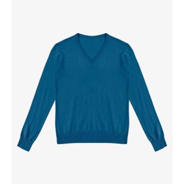 Imagem de Sueter Feminino Gola V Em Tricot Rovitex Azul, G, Azul