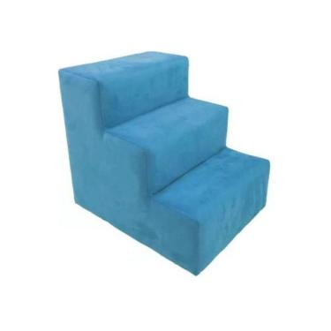 Imagem de Escada Escadinha Pet Cachorro 3 Degraus Rampa Suede Grace Azul Turquesa