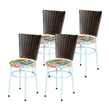 Imagem de 4 Cadeiras Para Mesa Branca Hawai Marrom Assento Floral Cor:happy Hour