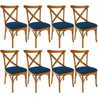 Imagem de Kit 08 Cadeiras Para Sala De Jantar E Estar Living Estofada ávila L02 Suede Azul Marinho
