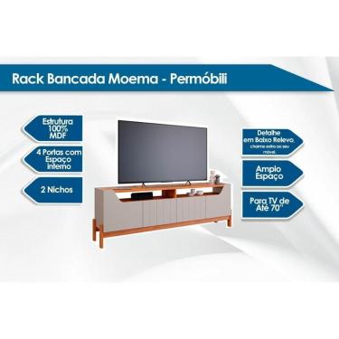 Imagem de Rack Bancada C/ Painel P/ Tv Até 70 Pol Moema/sotile 4 Portas E Pés 180x197cm Grafite/nature - Permóbili