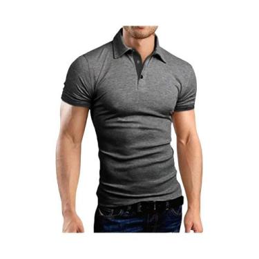 Imagem de Camisa polo de manga curta slim fit colorida masculina, streetwear est