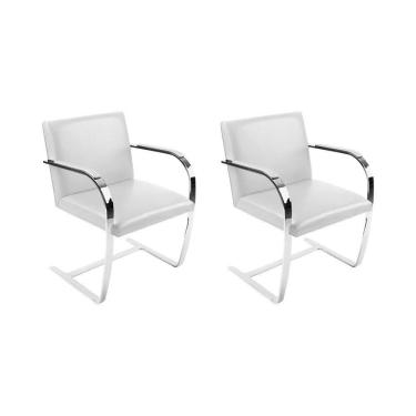 Imagem de Kit 2 Cadeiras Brno Escritório Couro Sintético Branco Barra Chata Cromada